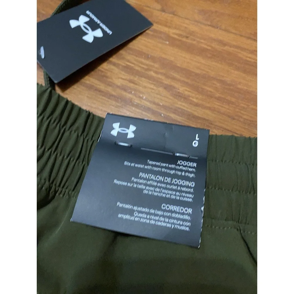 Under Armour Mens Jogger Pants Olive Green Tapered Cuffed Athletic L New